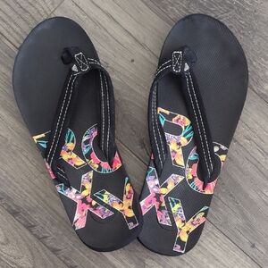 Roxy Black Flip Flops with Colorful Logo